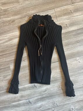 Belldini Black Ribbed Zip-Front Cardigan